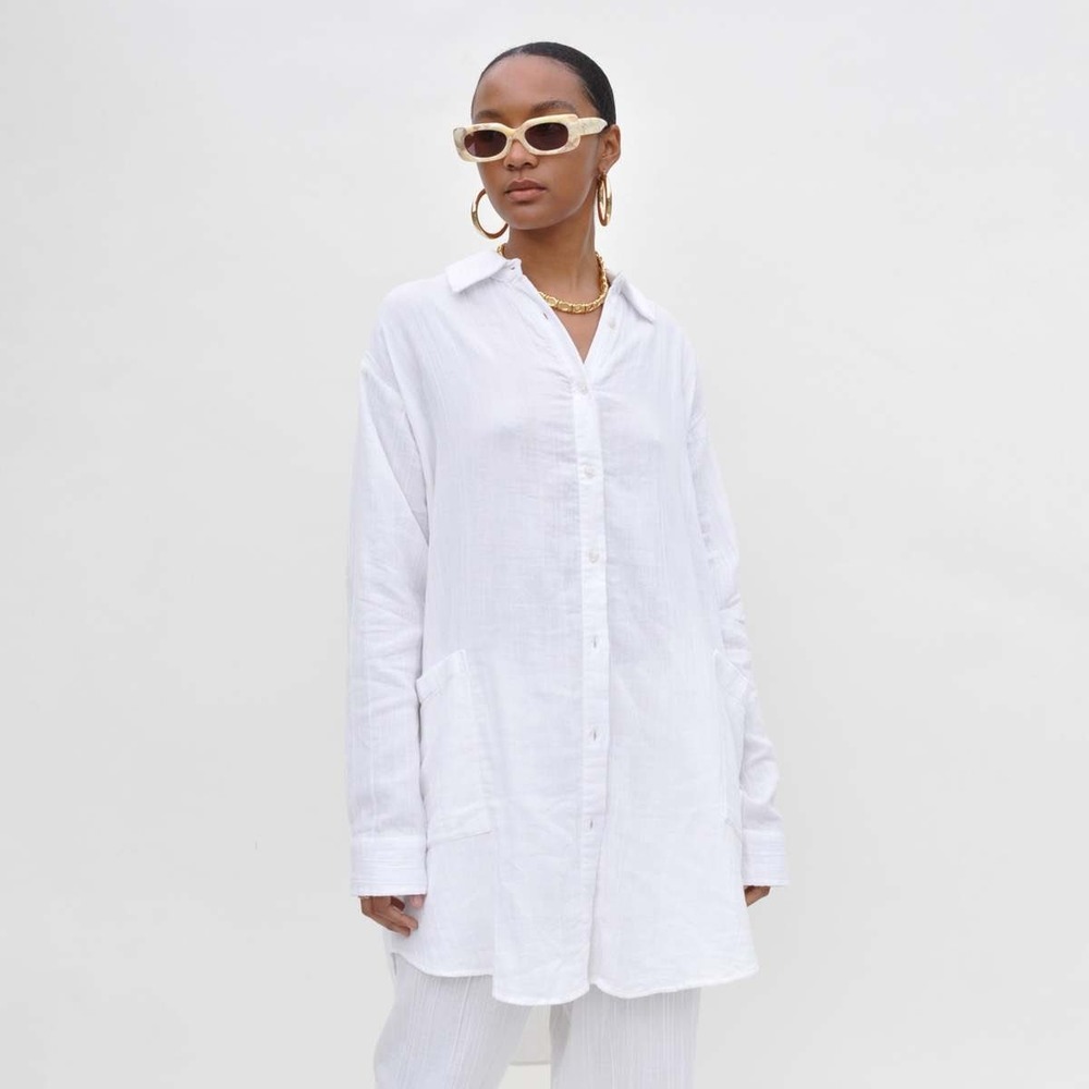 Mara Hoffman Alisa Dress Shirt Womens XS White Organic Cotton Gauze Oversized
